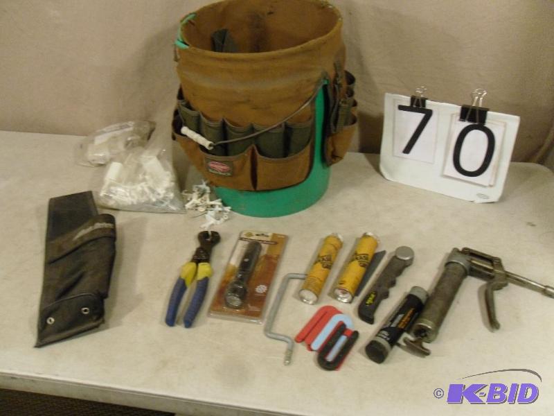 lot 70 image: Lot of Assorted Tools. Grease Gun, Bucket Bos...