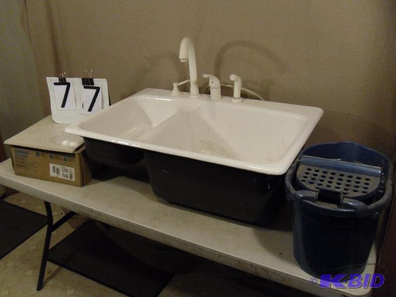 lot 77 image: Large 2 Basin&nbspWhite Cast Iron Sink with ...