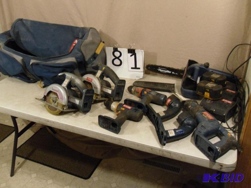 lot 81 image: Large Lot of Ryobi 18 Volt Tools in Ryobi&nbs...