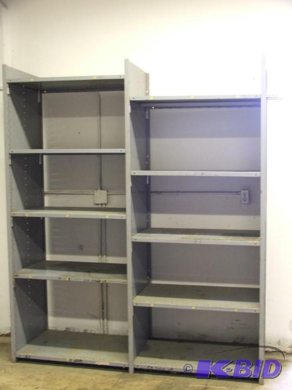 lot 19 image: Steel double shelving unit, 73" tall on ...