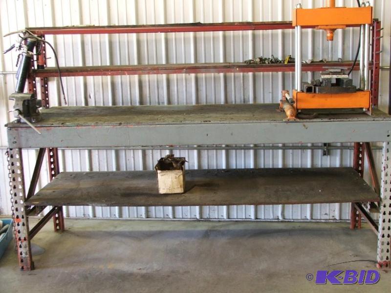 lot 39 image: Steel work bench with vise and press 8x32&qu...
