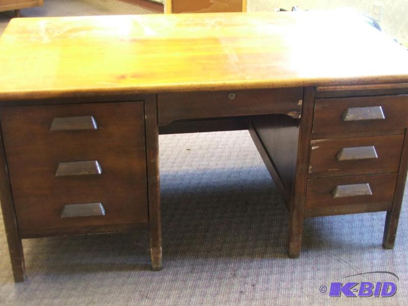 lot 45 image: wooden desk and 2 drawer filing cabinet...