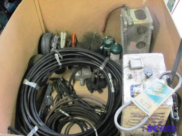 lot 63 image: Box of assorted hose, chain, small tires and ...