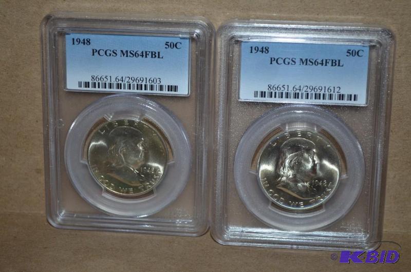 Two 1948 Half Dollar Graded PCGS MS64 FBL...