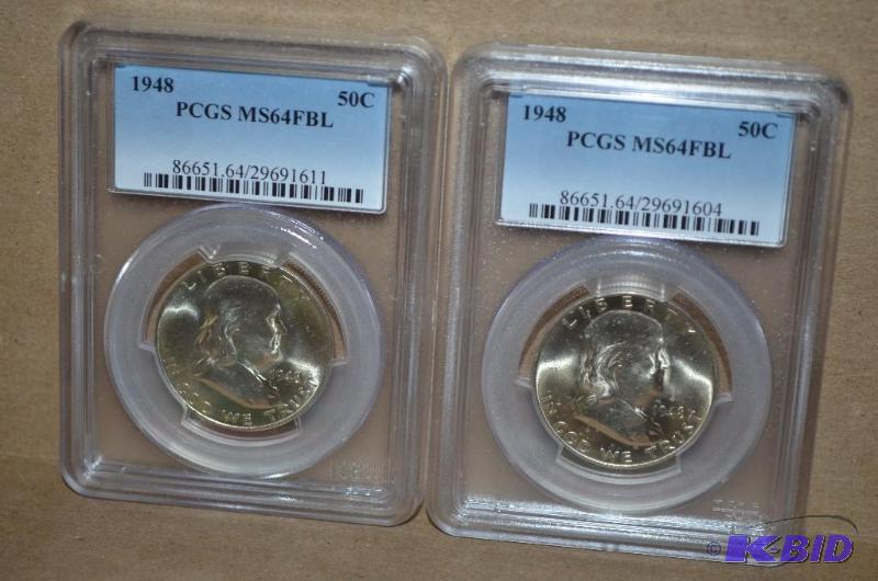 Two 1948 Half Dollar Graded PCGS MS64 FBL...