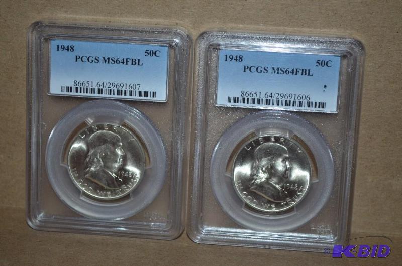 Two 1948 Half Dollar Graded PCGS MS64 FBL...
