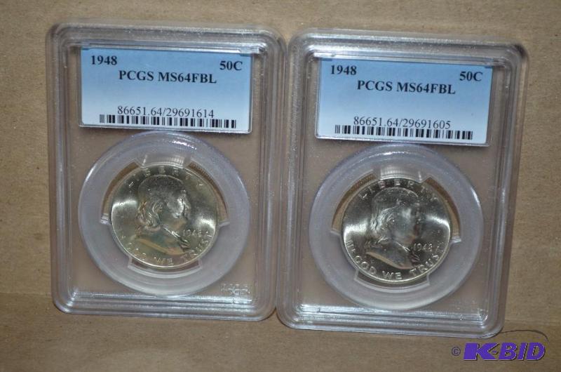 Two 1948 Half Dollar Graded PCGS MS64 FBL...
