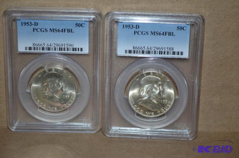Two&nbsp1953-D&nbspHalf Dollar Graded PCGS ...
