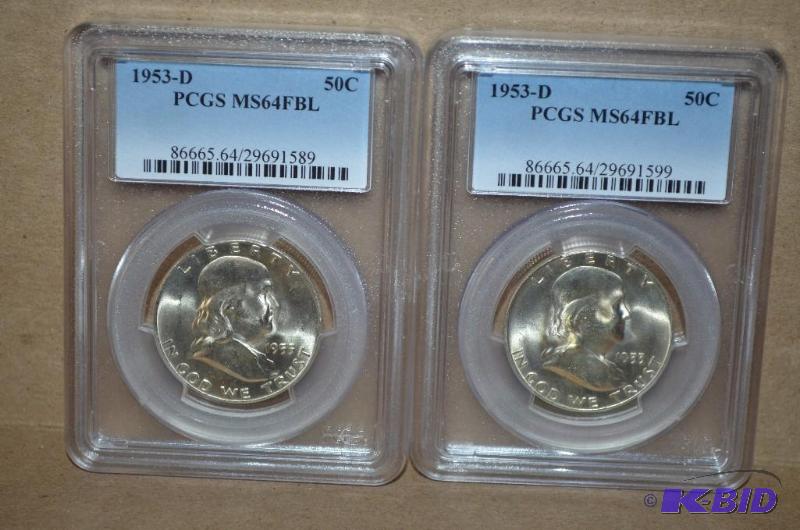 Two&nbsp1953-D&nbspHalf Dollar Graded PCGS ...