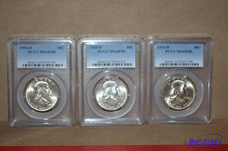 Three&nbsp1953-D Half Dollar Graded PCGS MS6...