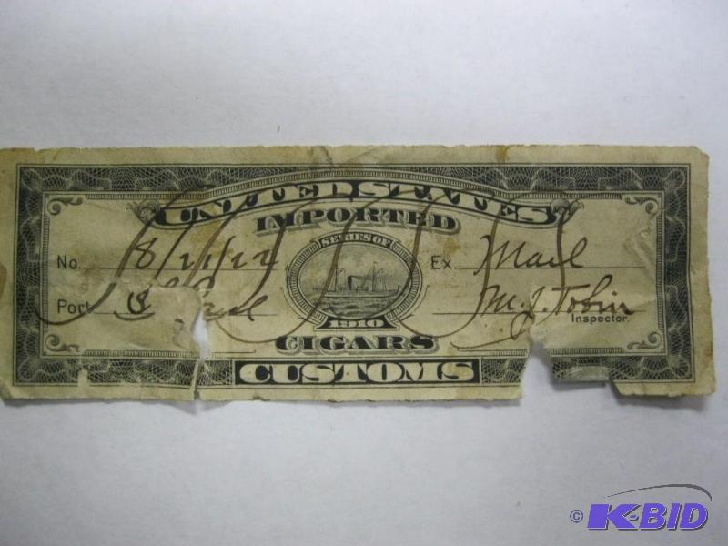 Vintage 1910 USA Cigar Customs Stamp, Shows W...