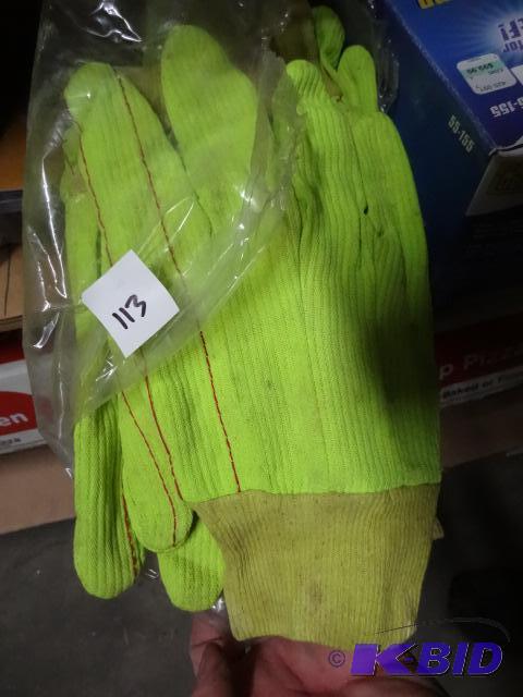 lot 113 image: NEW Approx 6 pr Industrial Work Gloves Neon S...