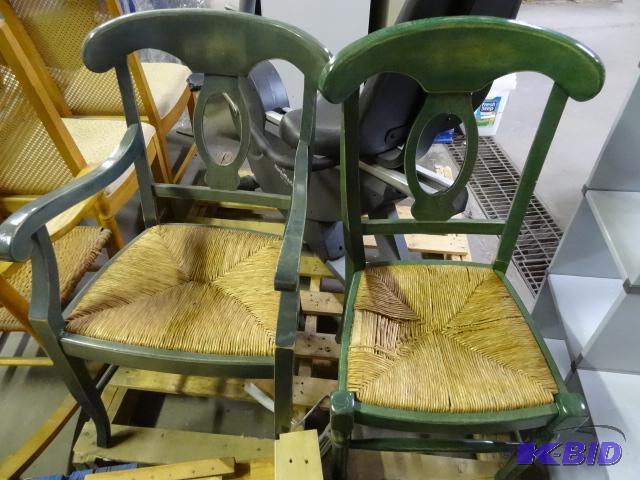 lot 410 image: Used quantity 2 wood chairs with wicker seats...