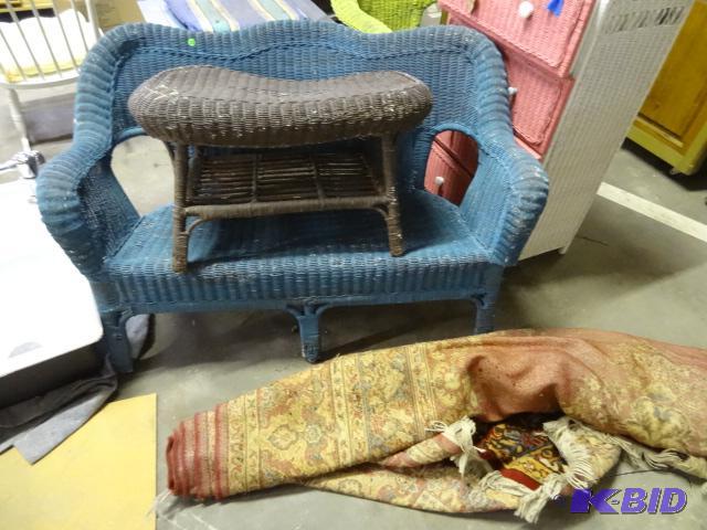 lot 417 image: Used 7 piece lot including wicker loveseat bl...