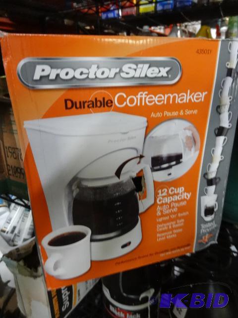 lot 55 image: NEW in Box Proctor Silex Durable Coffee Maker...