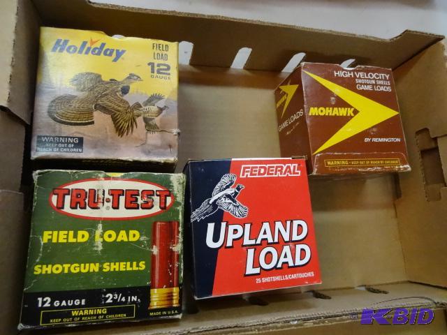 lot 117 image: 4 empty boxes of shot gun shells. 3 are colle...