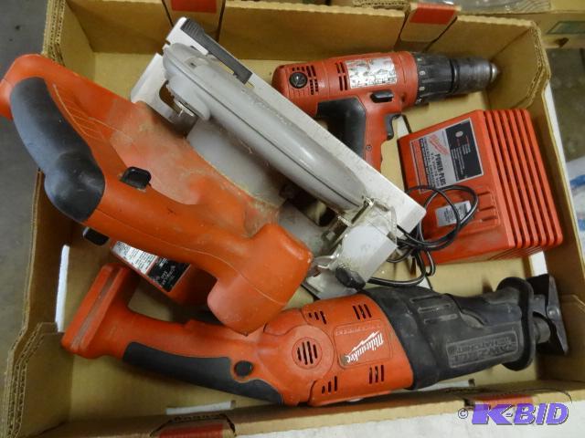 lot 118 image: Milwaukee 18 volt cicular saw, sawzall, and d...
