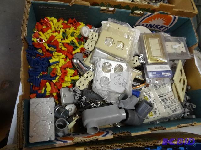 lot 144 image: Box full of electrical supplies...