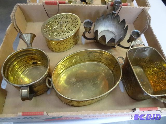 lot 200 image: 4 brass containers and 1 silver plate...