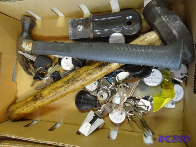 lot 216 image: Misc keys. Sledge hammer. Claw hammer...