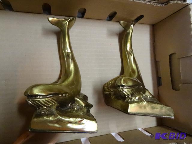 lot 219 image: 2 brass whale book ends. Heavy...