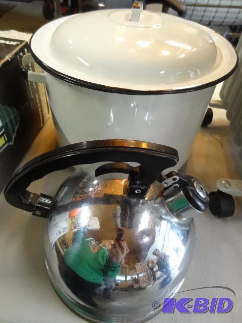 lot 250 image: Vintage ceramic coated cook pot. Coffee pot...