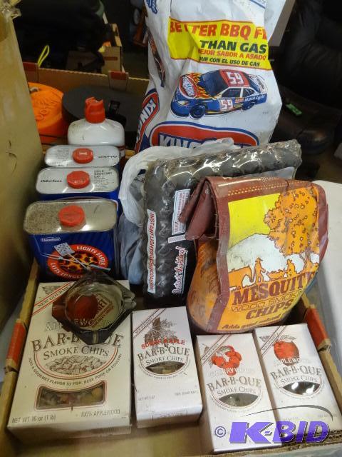 lot 273 image: Barbeque smoke chips. Lighter fluid. Charcoal...