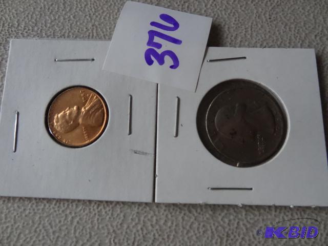 lot 376 image: 1965 Quarter. 1957D penny...