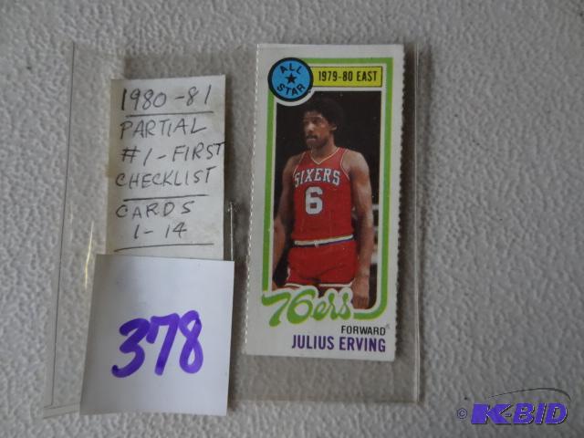 lot 378 image: 1980-81 partial #1 first check list. Cards 1-...