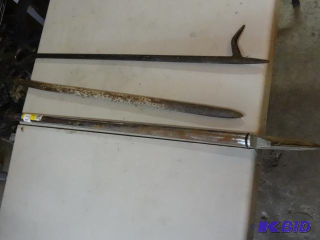 lot 87 image: Floor scraper. Metal stake. Fire place poker...