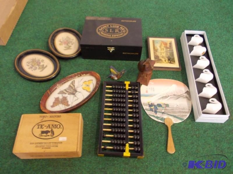 lot 25 image: Box Lot Cigar Boxes, Asian Decor, Pressed But...