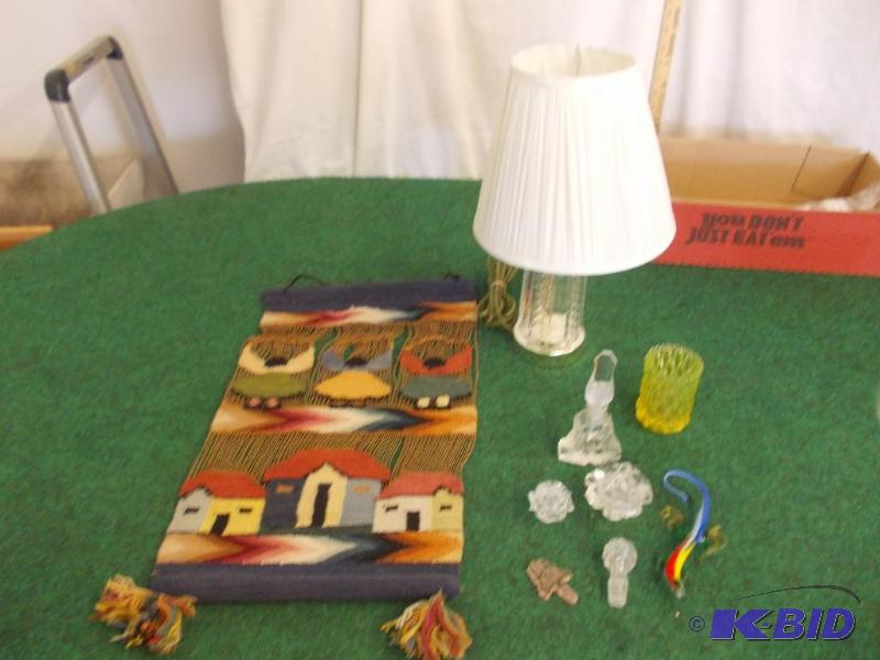 lot 30 image: Crystal Lamp with Shade, Glass Perfume Bottle...