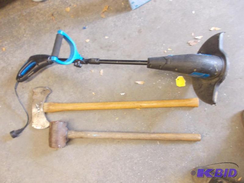 lot 62 image: Axe, Maul, Electric Weed Wacker ...