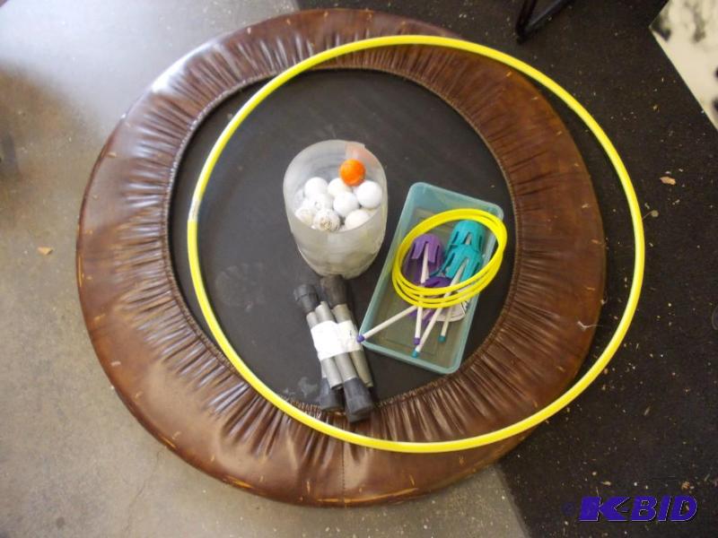 lot 68 image: Trampoline, Lawn Dart Game, Hula Hoop, Golf B...