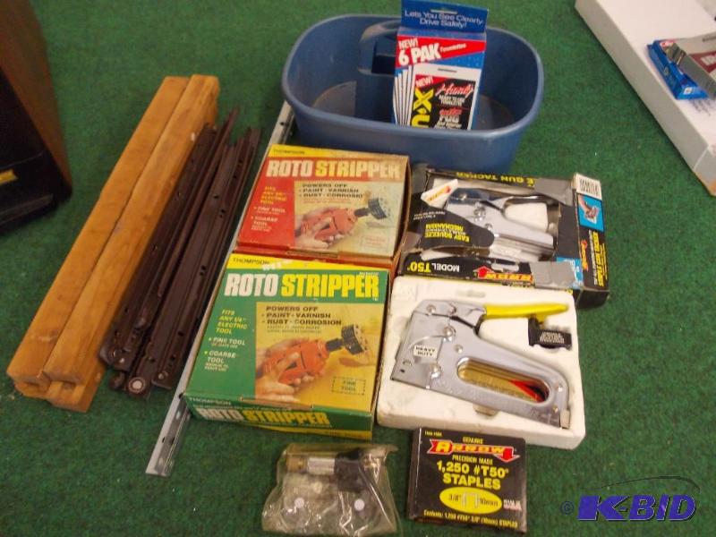 lot 71 image: 2 Staple Guns, 2 Roto Strippers, Drawer Glide...