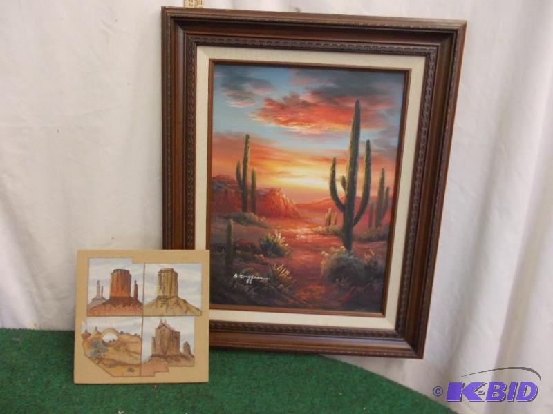 lot 87 image: Desert Painting and Tile...