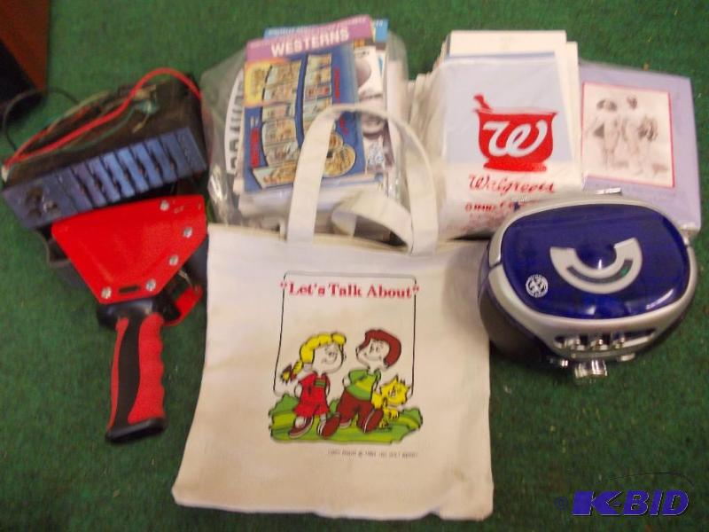 lot 91 image: Greeting Cards, Tape Gun, Equalizer, Radio, T...