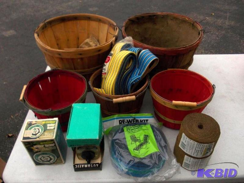 lot 10 image: Lot Of Assorted Bushel Baskets, Tree Wrap, Wa...