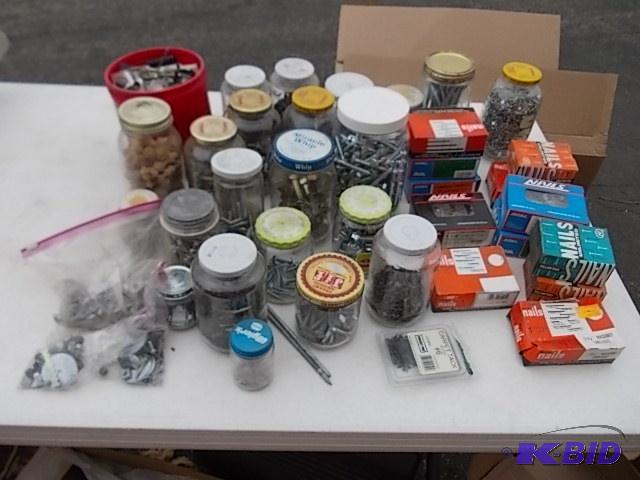 lot 24 image: Large Lot Of Assorted Nails, Jars Of Hardware...