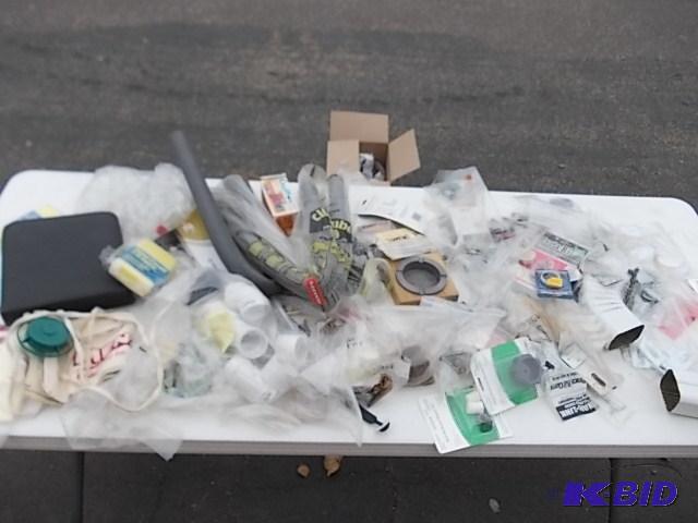 lot 45 image: Box Lot Of Hardware, Plumbing, Glass Jars, Pi...