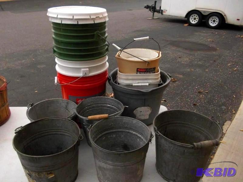 lot 9 image: Lot Of Assorted 5-Gallon Pails, Galvanized Bu...