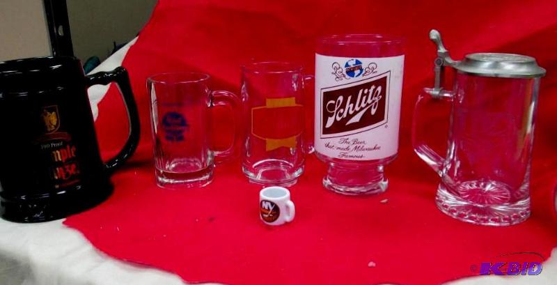 lot 230 image: Qty 6 Schmidt beer mug, Schlitz- Ther beer th...