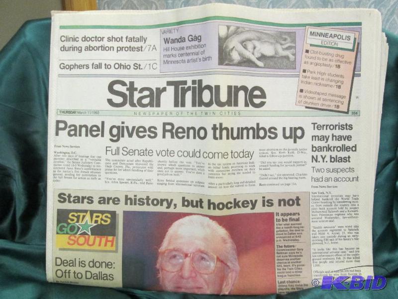 lot 3 image: Star Tribune- Stars go south March 11 1993...