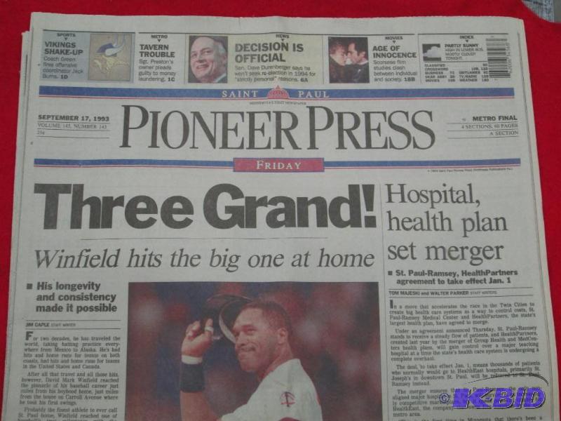 lot 55 image: Pioneer press September 17, 1993 Three Grand ...