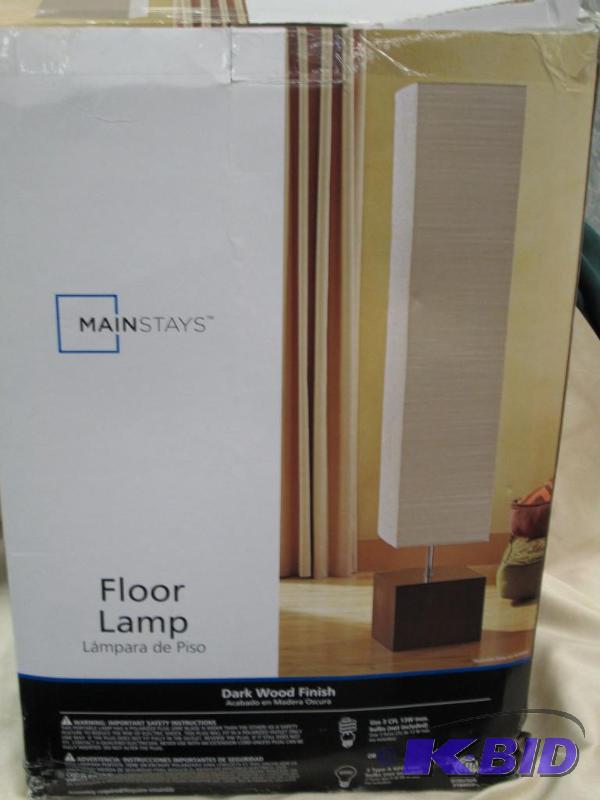 lot 68 image: Mainstays Floor Lamp with dark wood finish...