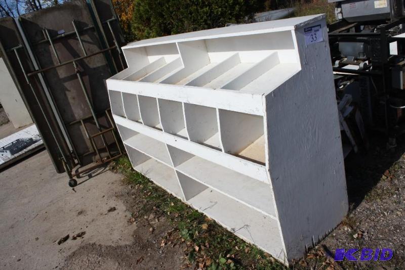 lot 33 image: Wooden Organizational Shelving Unit