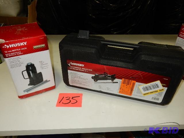 lot 135 image: 2 ton hydraulic trooley jack, 12 ton bottle j...