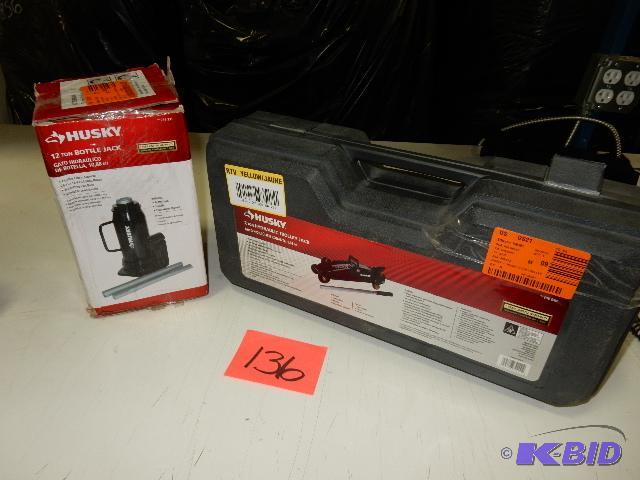 lot 136 image: 2 ton hydraulic trooley jack, 12 ton bottle j...