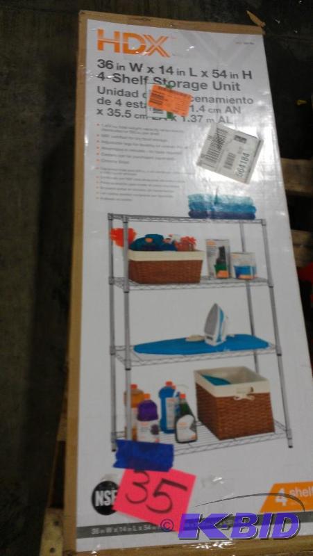 lot 35 image: Four shelf storage unit. Wire shelving. Good ...