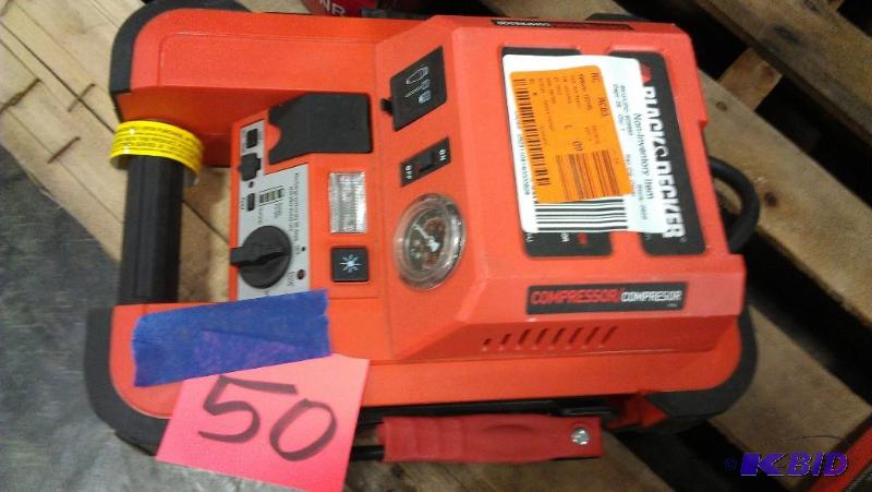 lot 50 image: 500 Amp Jump Starter with Compressor. Black a...